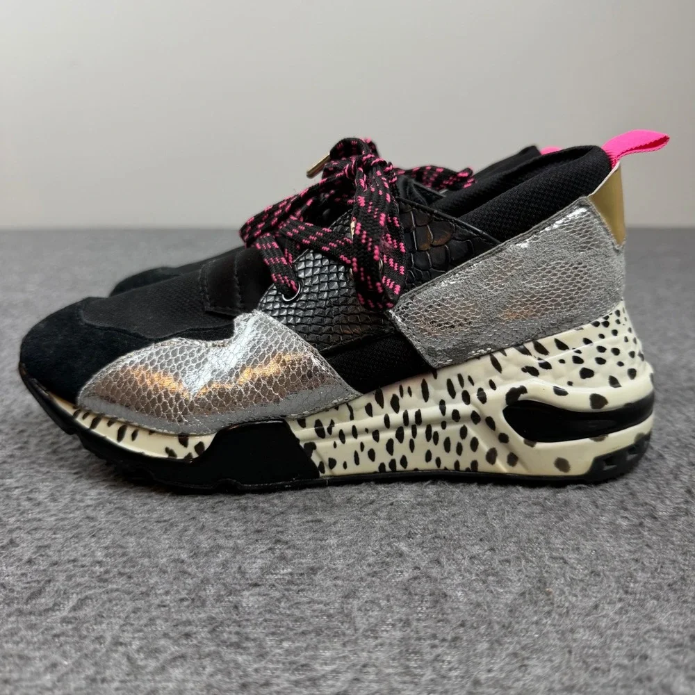 Steve Madden Sneakers Women's 38 Black Silver Animal Print Chunky Platform Shoes